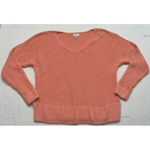 Lucky Brand women's pink v-neck tight knit pullover sweater sz. L